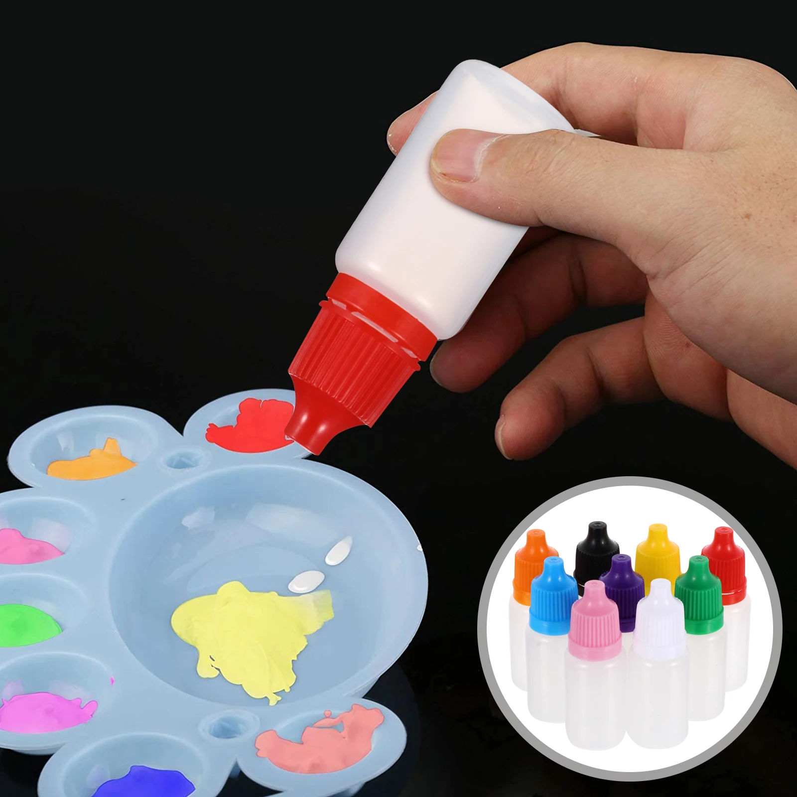 

50Pcs Eye Liquid Dropper Bottles 10ml Leakproof Rotating Cap Medical Pe Plastic Squeezable Bottle Set Different Color Caps