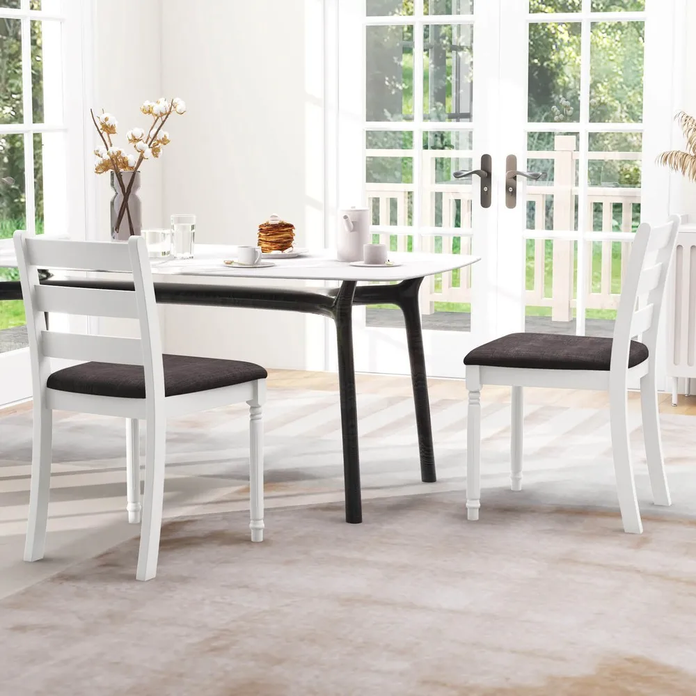 

Wooden Dining Chair Set of 2 w/ Acacia Wood Legs Padded Cushion Ladder Back