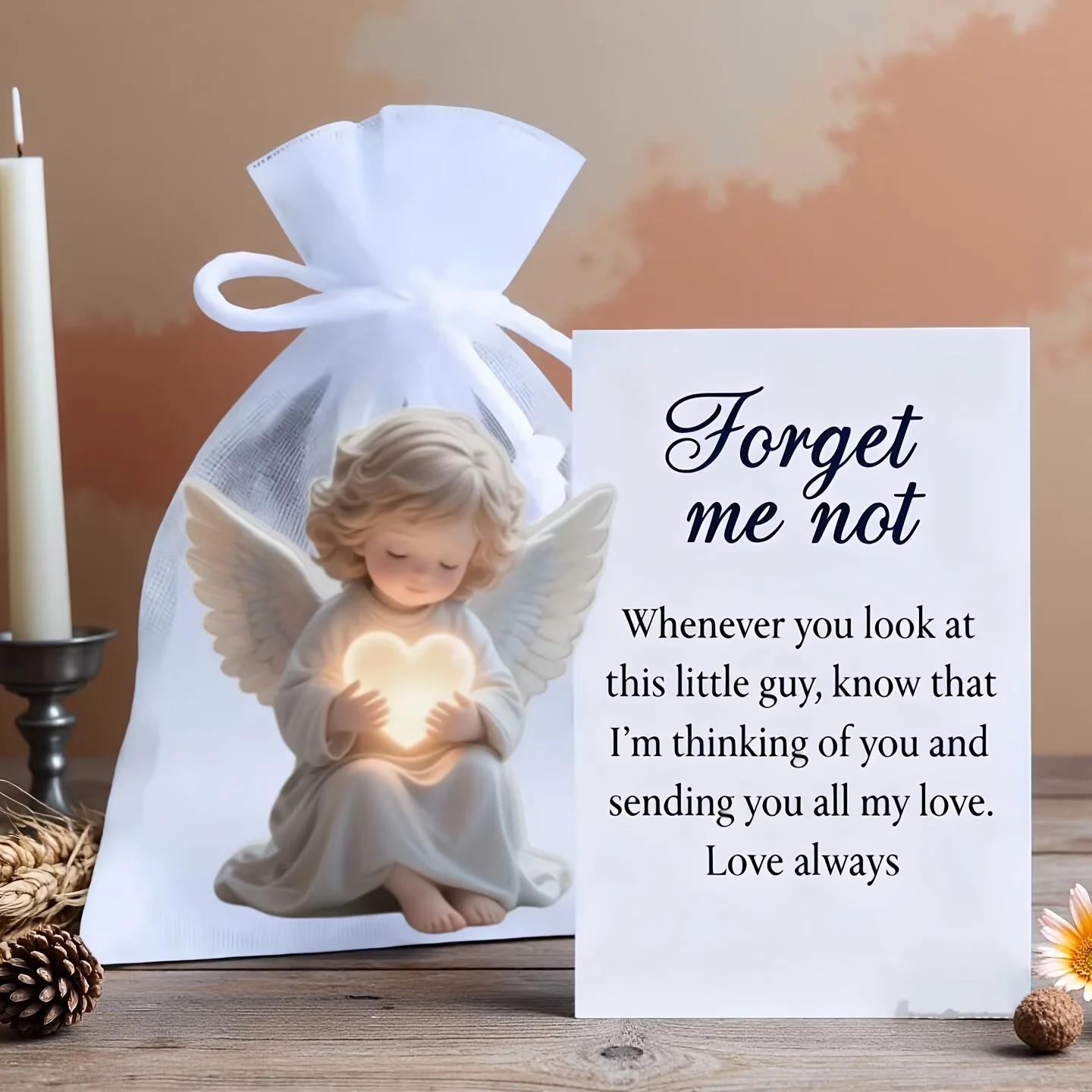 Pocket Hug Winged Girl Statue Ornament 2D Heart Winged Girl Statue with Encouragement Card and Pocket Emotional Inspirational Message Hug Token Commemorative Gift Suitable for Home Decoration Room Decoration Memorial Gift for Family and Friends