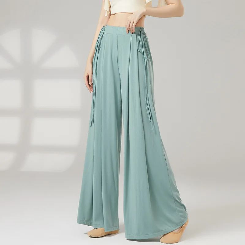 

Женские классические танцевальные брюки с завязками по бокам, струящиеся свободные широкие брюки для современных этнических танцев, тренировок и практики тела