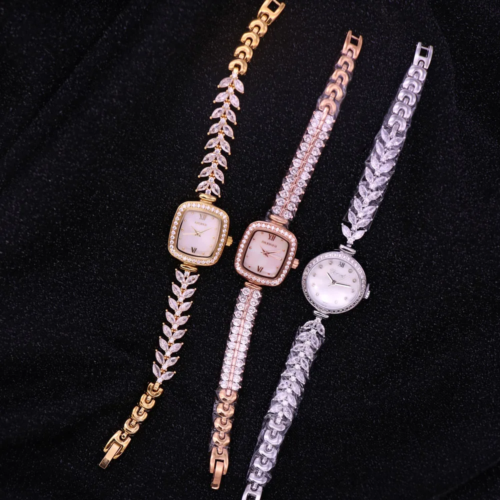 Lady Women\'s Watch Japan Quartz Fashion Luxury Jewelry Crystal Hours Mother of Pearl Dress Bracelet Rhinestone Girl Gift Box