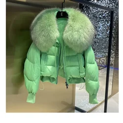 Winte Green Big Luxury Fur Collar Parka Duck Down Coat Thicken Warm Snow Parka Female Loose Puffer Jacket Outerwear Women