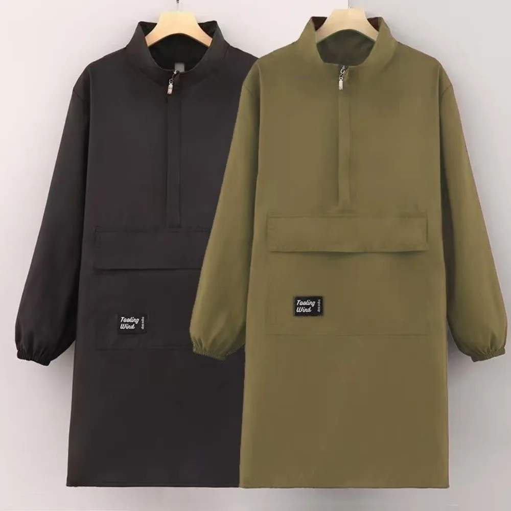 

New Polyester Cotton Long Sleeve Apron Stain Resistant Solid Color Catering Aprons Waterproof Kitchen Cover Up Kitchen Use