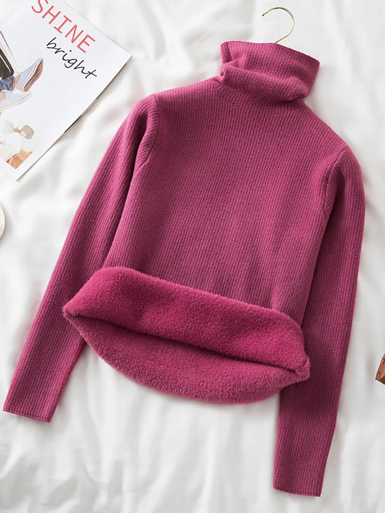 2025 col roulé hiver pull femmes élégant épais chaud femme tricoté pull ample basique tricots pull