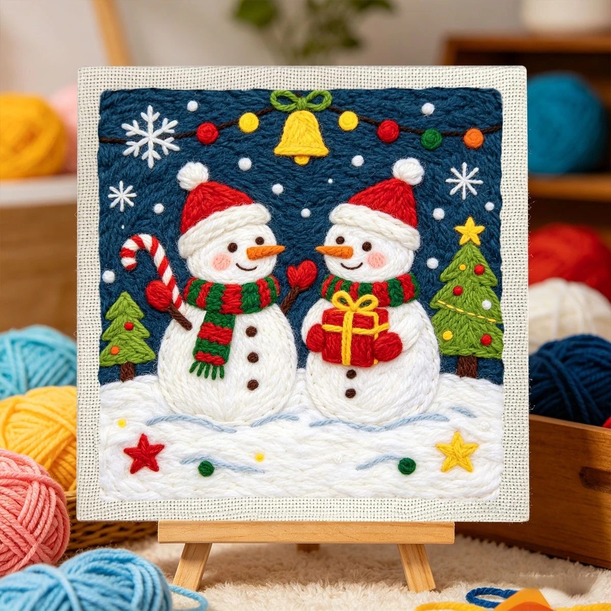 1 Set Weihnachts-Schneemann DIY-Stickerei-Set für Anfänger, Stick-Starter-Kit, Kreuzstich-Kunstgeschenk, Nadelarbeiten – Detail 1