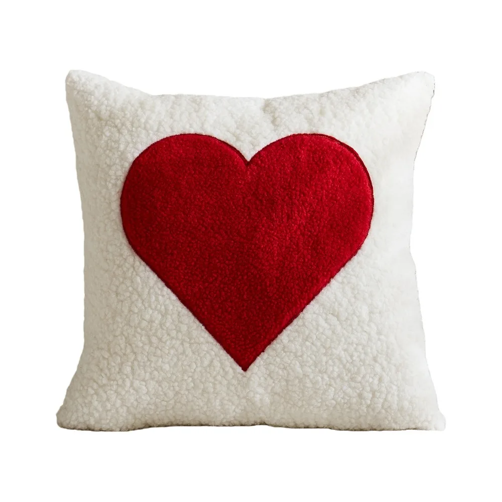 

Washable Soft Valentine Heart Pattern Pillowcase Decorative Square Tufted Cushion Case Red White LOVE Throw Pillow Cover Bedroom