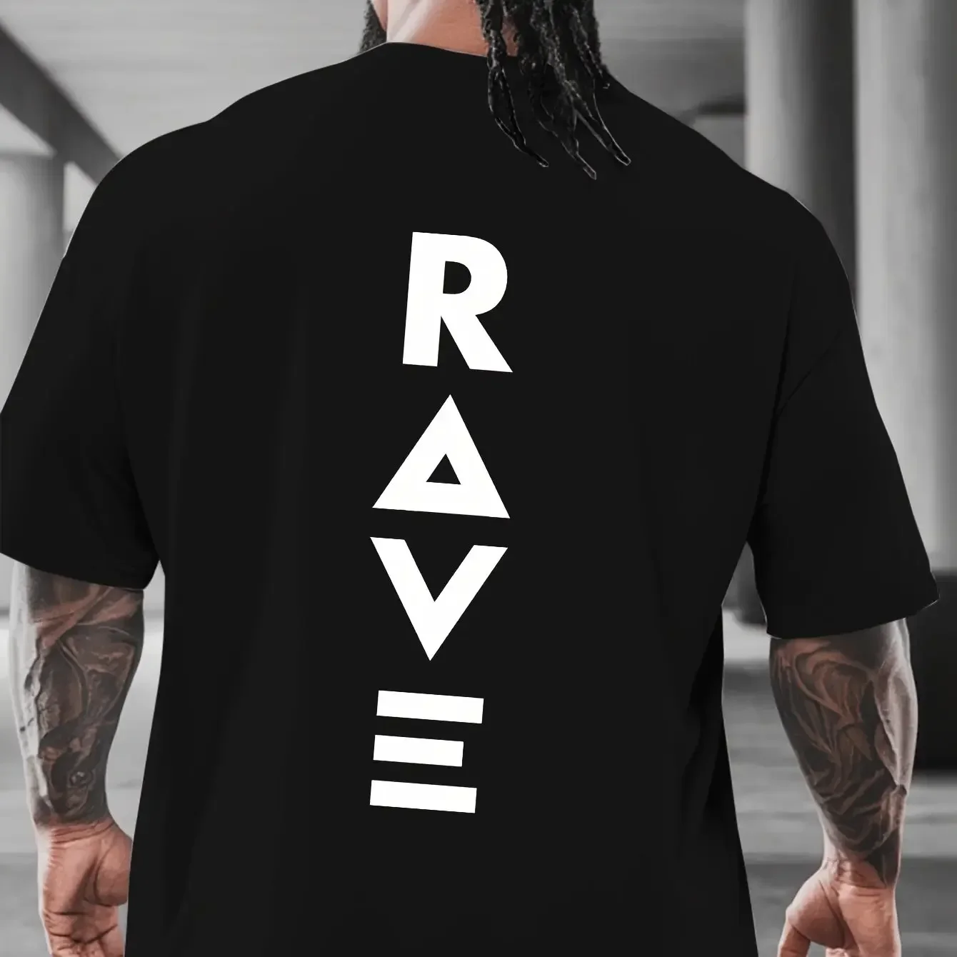 Camiseta minimalista RAVE para hombre con estampado de fuente Techno, moda RAVE unisex, informal, de manga corta