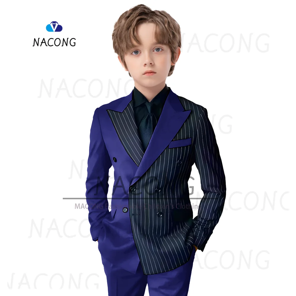 Boys Suit Striped Splicing Slim Suit Wedding Dress Party 2-piece Blazer for KIds