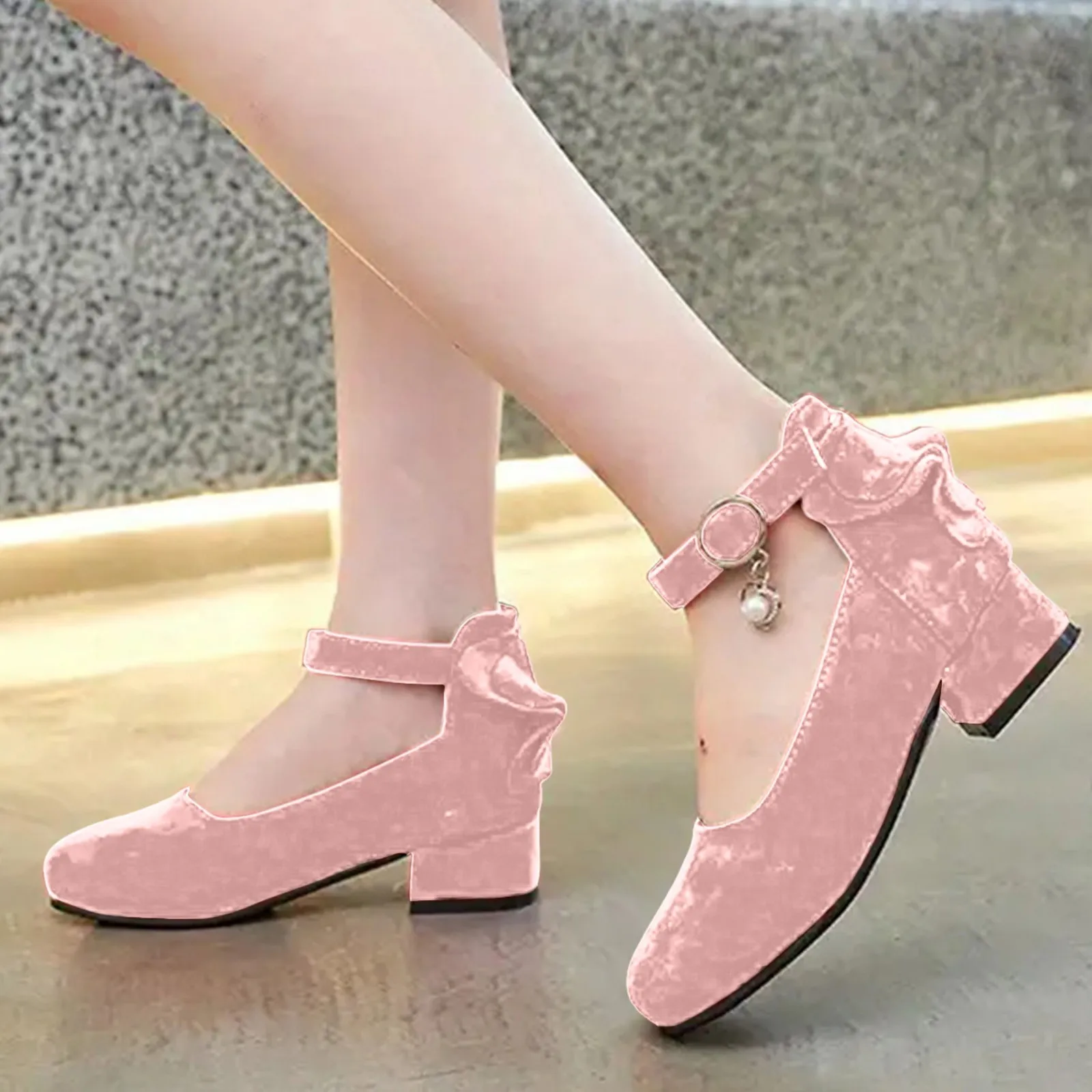 Kids High Heeled Shoes Girls Princess Sandals For Party Wedding Dance Childrens Fashion Velvet Black Pink Leather Shoes 3-15T