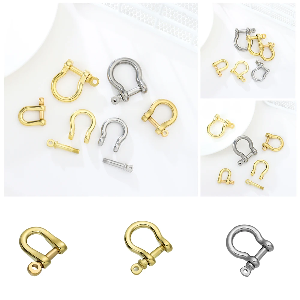 Solid Brass Carabiner D Bow Staples Shackle Fob Key Ring Keychain Hook Screw Joint Connector Buckles