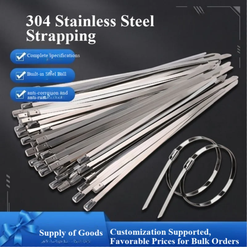 Metal Cable Ties Self-locking Cord Tie Stainless Steel Adjustable Cables Fastening Loops Home Office Wire Ties 15/20/25/30cm
