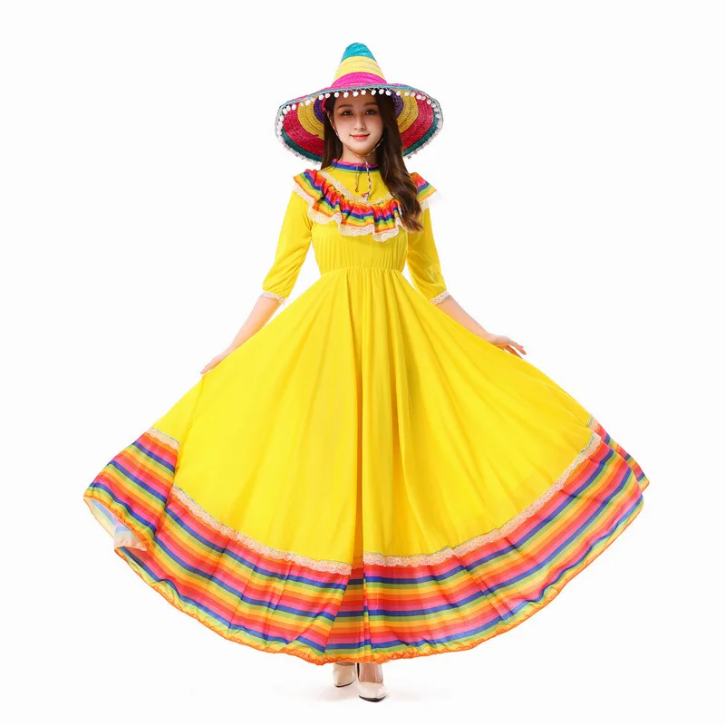 تنورة نسائية تقليدية بطابع الهالوين للبالغين بحاشية كبيرة عرقية Sle Dr أداء زي ربيع Faion