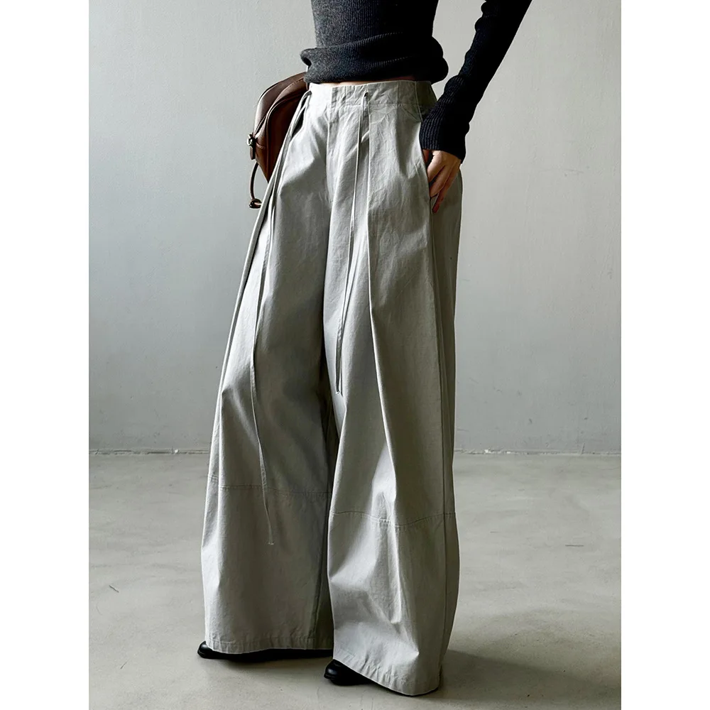 Women's Drawstring Casual Balloon Pants - Autumn Lazy Style Utility Wide-leg Sickle Straight Pants