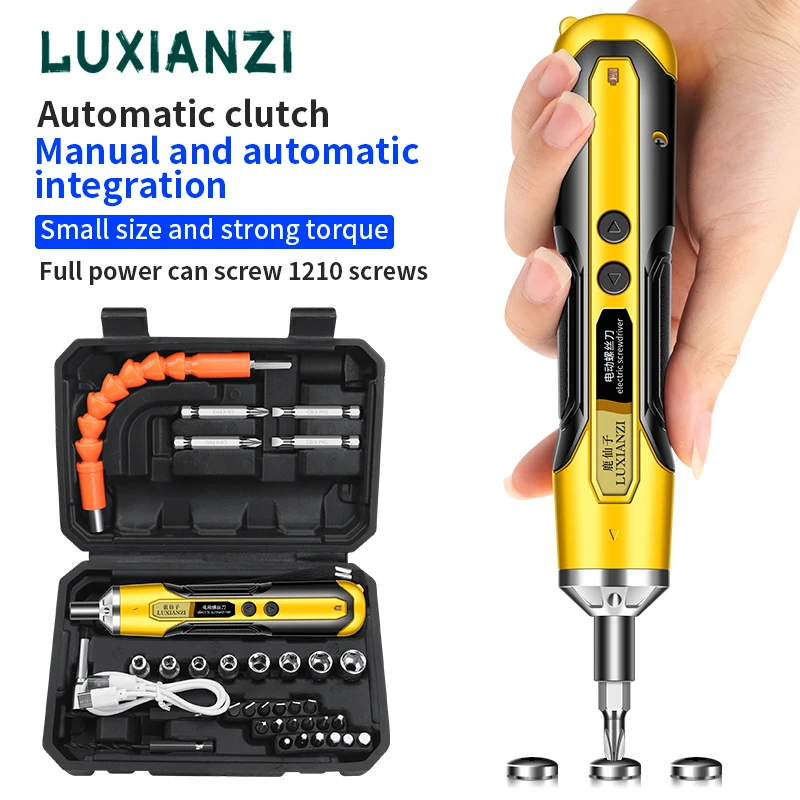 LUXIANZI Cordless Electric Screwdriver Set With LED Light Rechargeable Handle Home Electric Drill Screw Driver Repair Tools