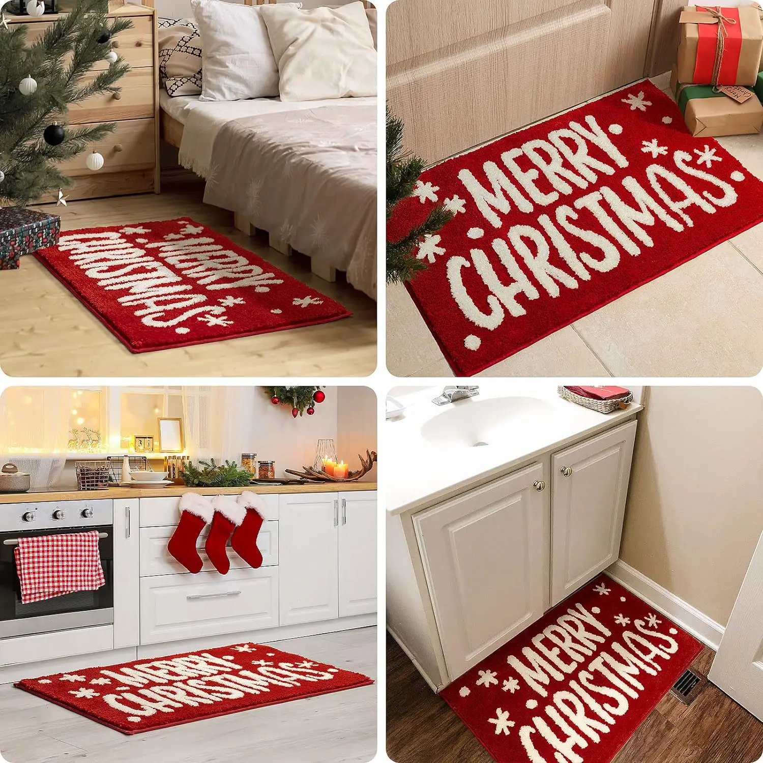 Velvet Christmas red atmosphere soft absorbent machine washable non-slip bathroom mat door mat foot mat