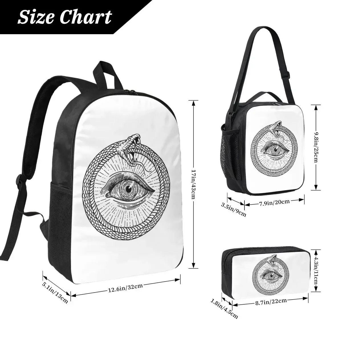 Esoteric Illustration Of Ouroboros Snake Backpack BookBag School Bag Computer Shoulder Bags 3ps Insulated Lunch Bag Pencil Case