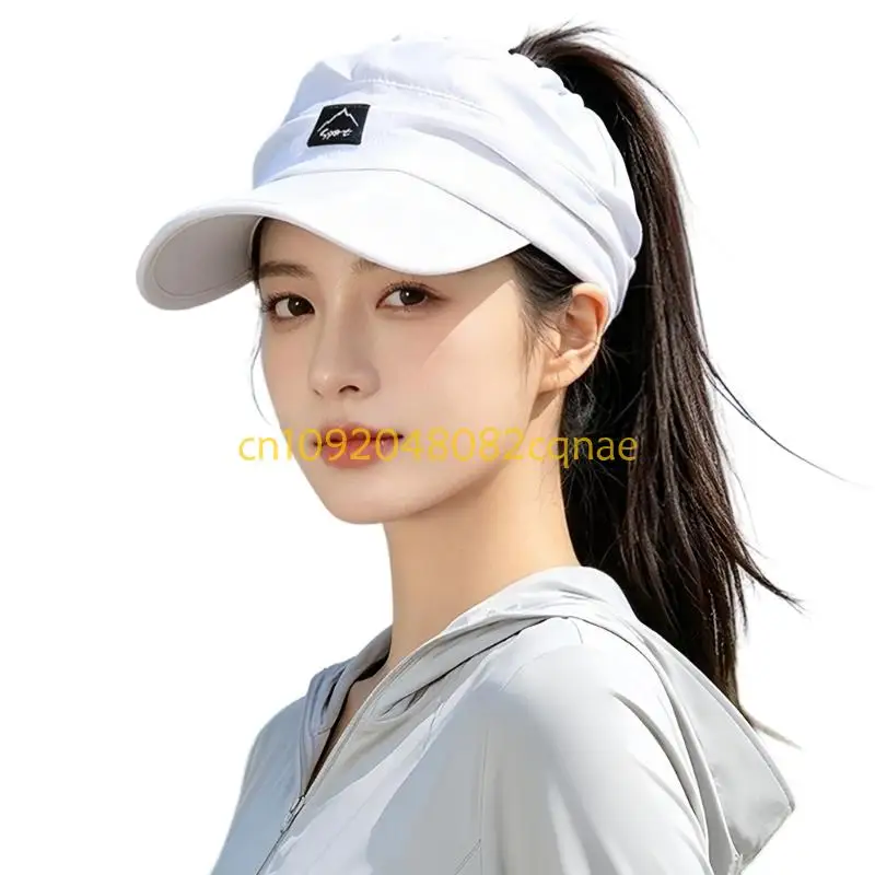 Women's Breathable Ponytail Sun Hat, Foldable Nylon Open-Top Cap with Front Bill for Beach Walks and Summer Travel