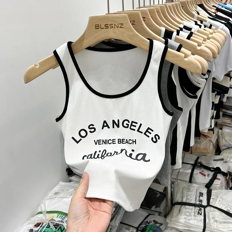 

2025 Tank Top for Women Ribbed Down Sleeveless Blouse Print Letter Casual Women's Teens Trendy Basic Summer