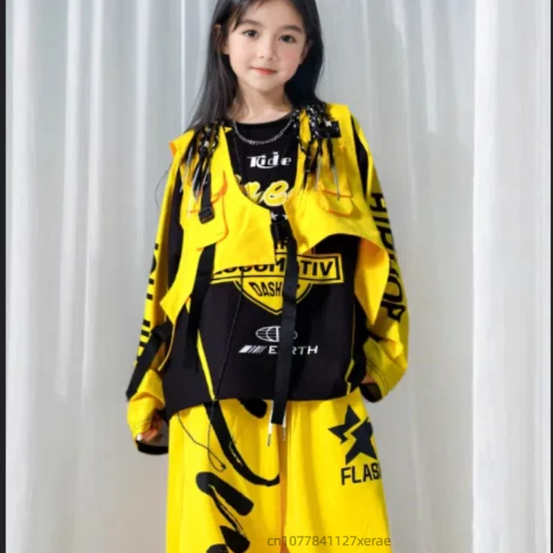 Trajes de dança de rua, coletes de hip-hop infantis, trajes de performance de bateria para meninos, conjuntos de performance de pista de dança de rua para meninas