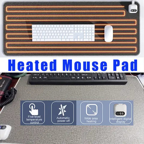 Electric Heat Mouse Pad 80x33cm Heater Mat 60x36cm Heating Keyboard Mouse Pads 5speeds 35°C-55°C Control Automatic Power off