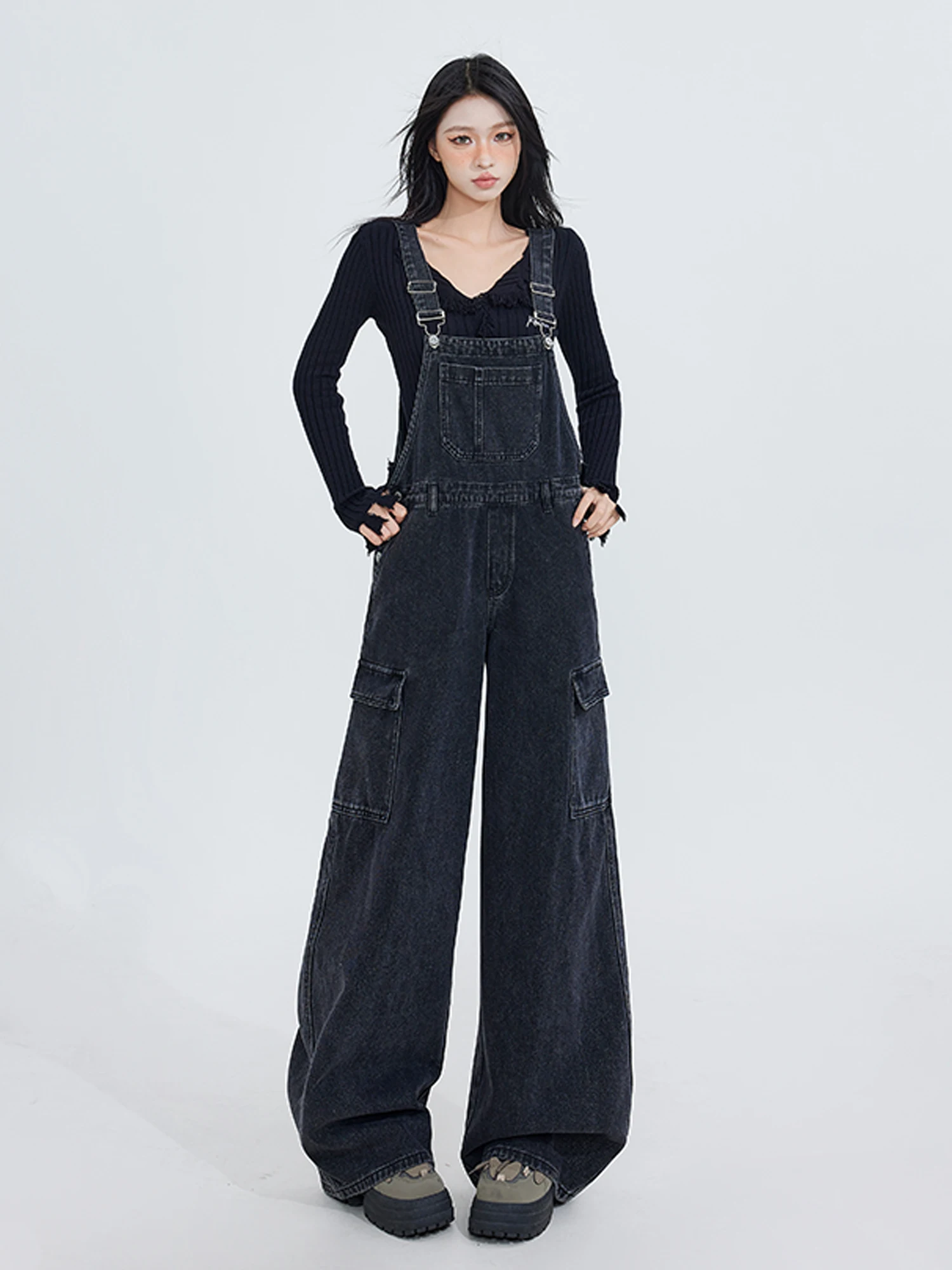 

High Waist Overalls Denim Jumpsuit with kets Vintage Workwear Sle Casual Wide Leg Pants Autumn Winter Faion Set