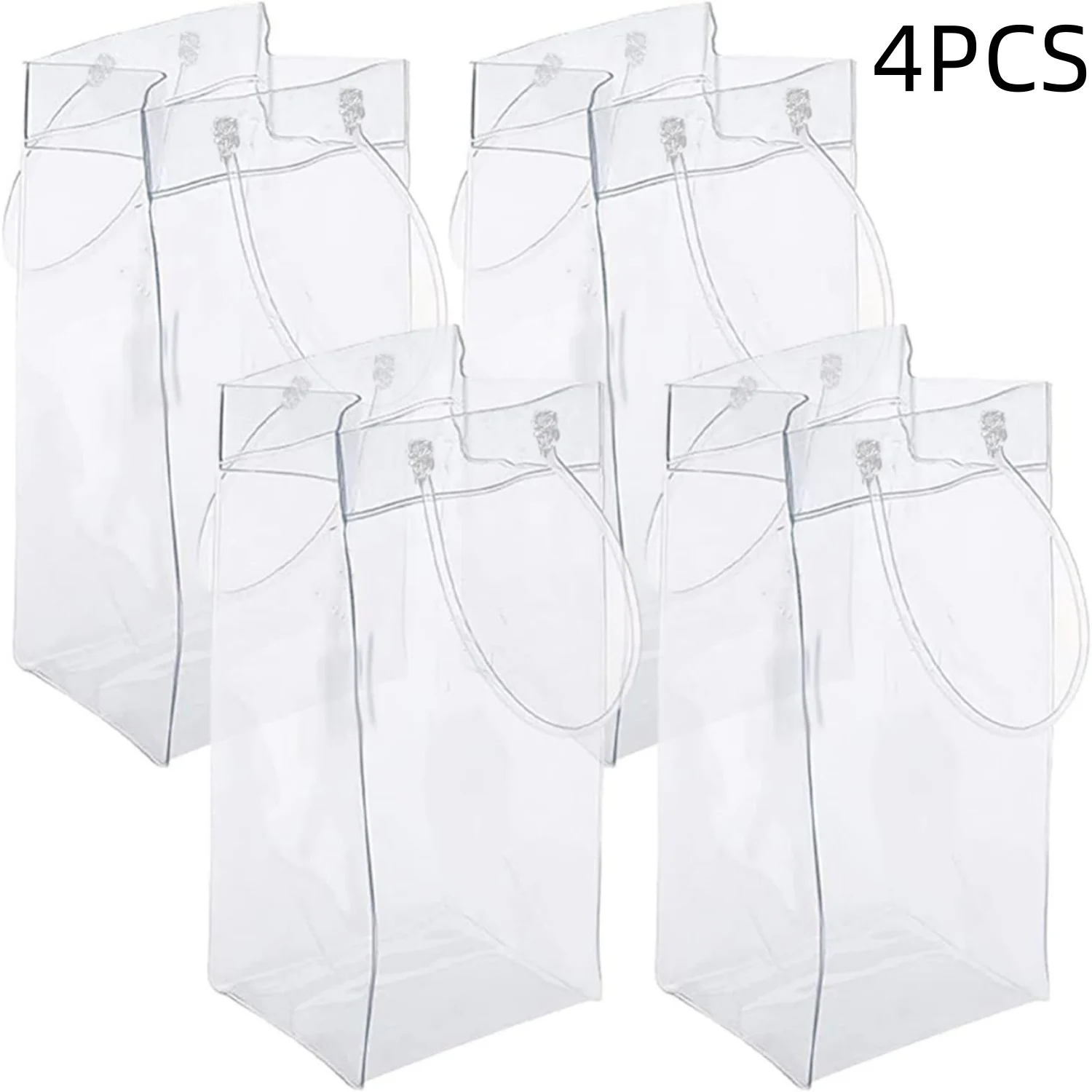 4PCS Transportable Foldable Champagne Ice Bag Beer Cooler Clear White PVC Wine Chiller Ice Bag for Cold Drink at Outdoor Event