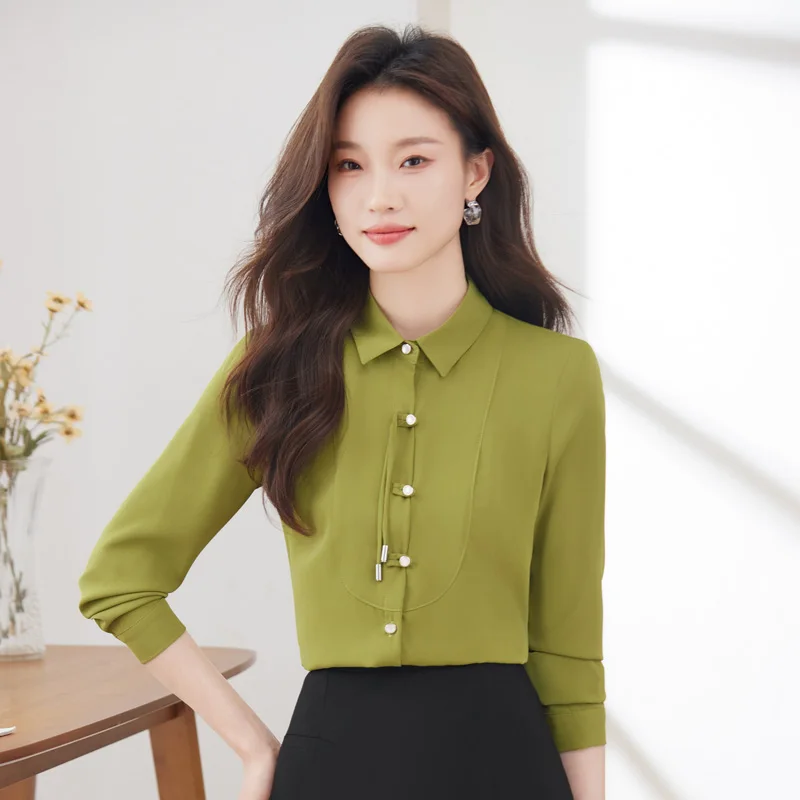 AIyssa-Women's Long-Sleeved Chiffon Shirt, Professional Fashion, New Spring and Summer Shirt, Elegant and Fashionable Temperamen