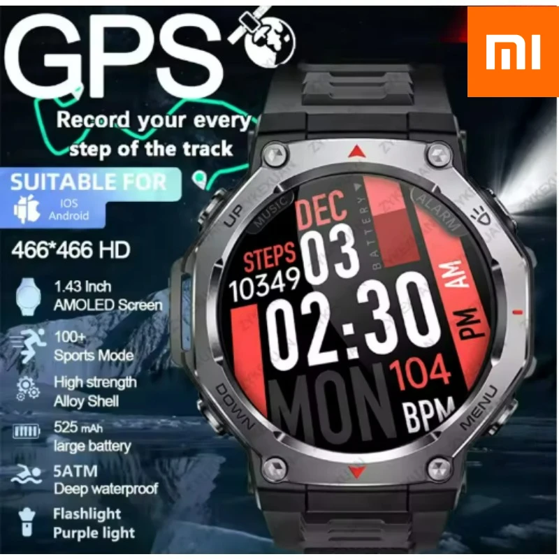 Xiaomi 2026 NIEUWE GPS Smart Horloge Mannen 10 ATM IPX8 Waterdichte Slimme Horloges Kompas Hoogtemeter Barometrische 1.43 ''AMOLED Armband