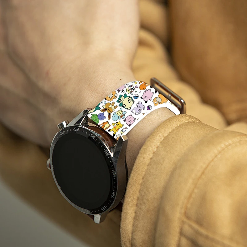 20mm Watch Strap for Samsung Galaxy 7/6/5 40mm 44mm Pokemon Print Band Replaceable Watchband for Xiaomi Huawei Amazfit Bracelet