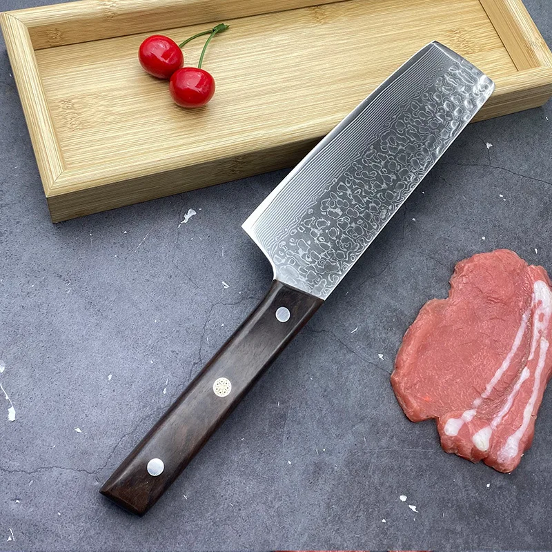

6,7-дюймовый нож Накири, 67-слойный лезвие из дамасской стали, деревянная ручка, нож шеф-повара для нарезки овощей, нож для мяса, кухонный нож, Китай Messer