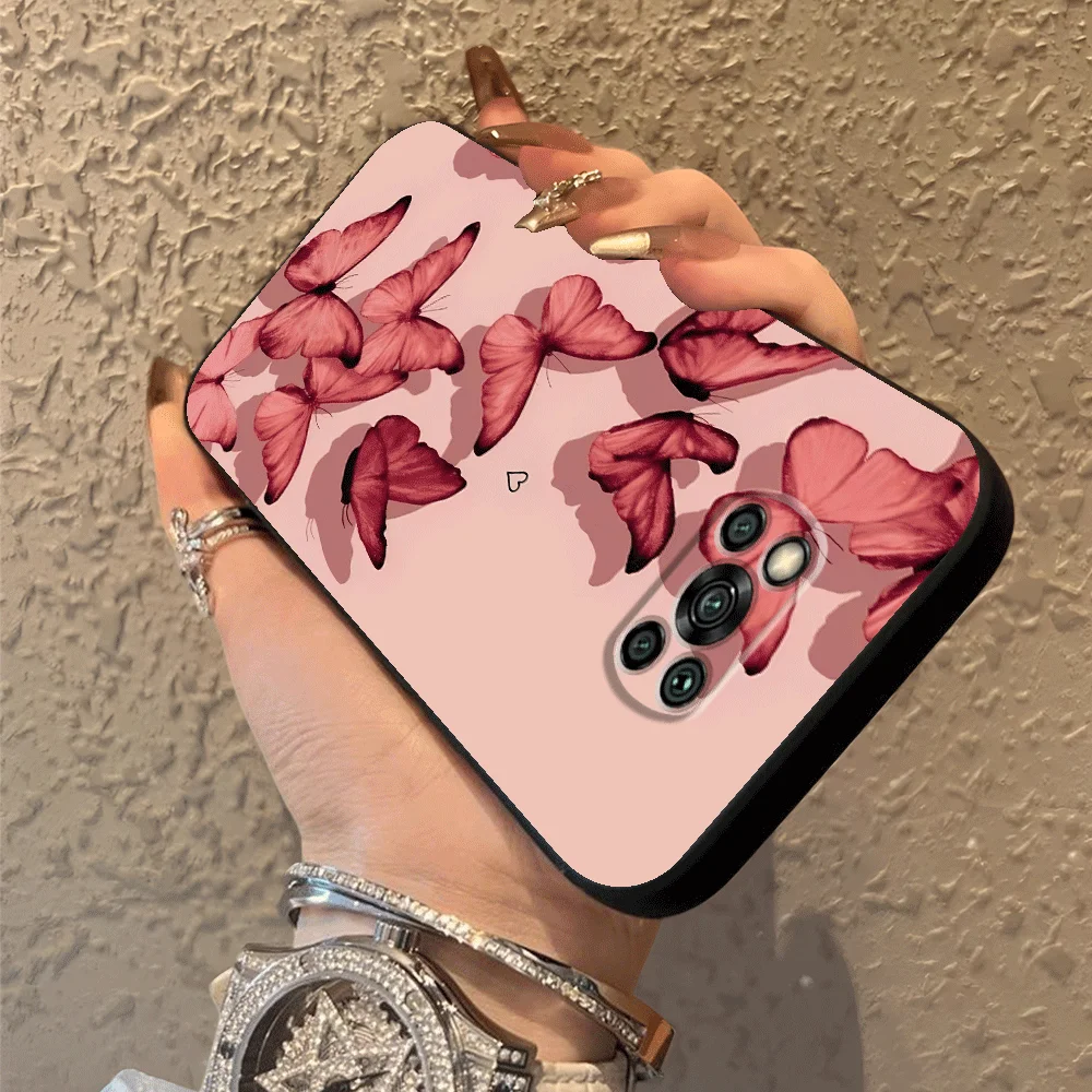 الكرتون لطيف فراشة الأسود لينة غطاء الهاتف القضية ل Xiaomi Poco F8 F3 C75 C71 C61 F1 M5 X3 X4 X5 X7 Pro M3 M4 M7 Pro C50