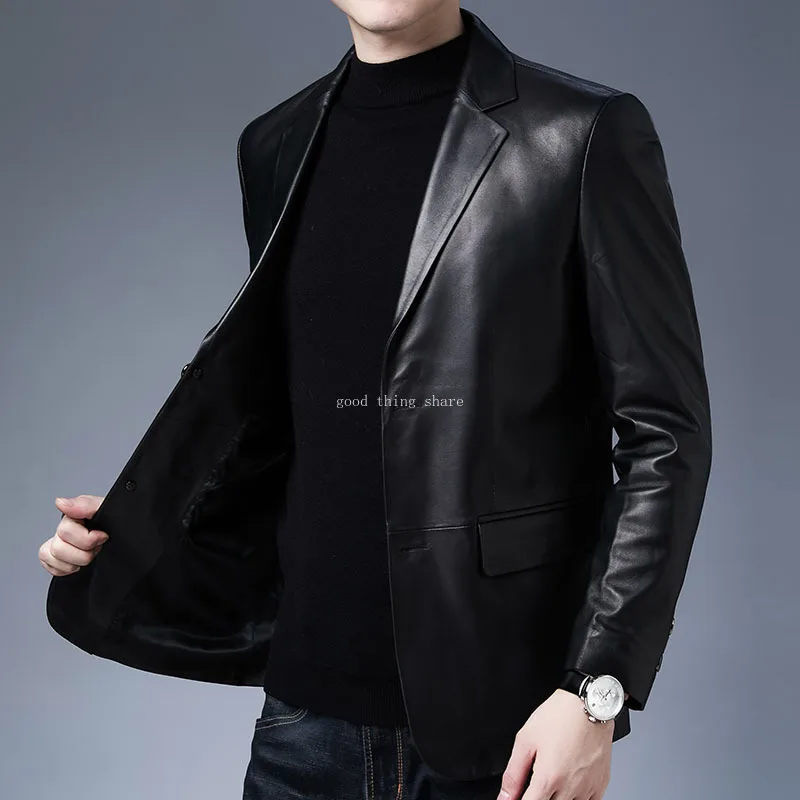 

Autumn and Winter Young Men's Genuine Leather Clothes First Layer Sheep Leather Jacket Black Stand Collar Leather Coat