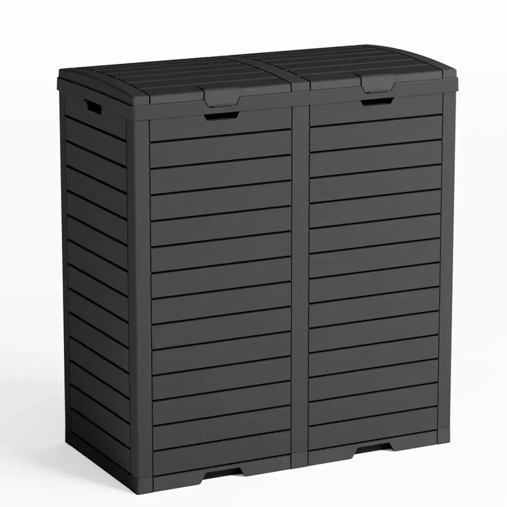 

62-Gallon Durable Outdoor Trash Can with Tiered Lid, Drip Tray, and Waterproof Resin for Patio, Kitchen, and Office (Black)