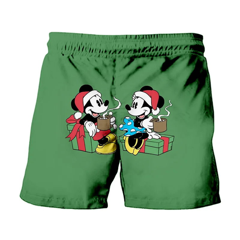 Merry Christmas New Disney Brand Mickey And Minnie Anime Print Summer Men\'s Fashion Beach Party Casual Shorts Y2K