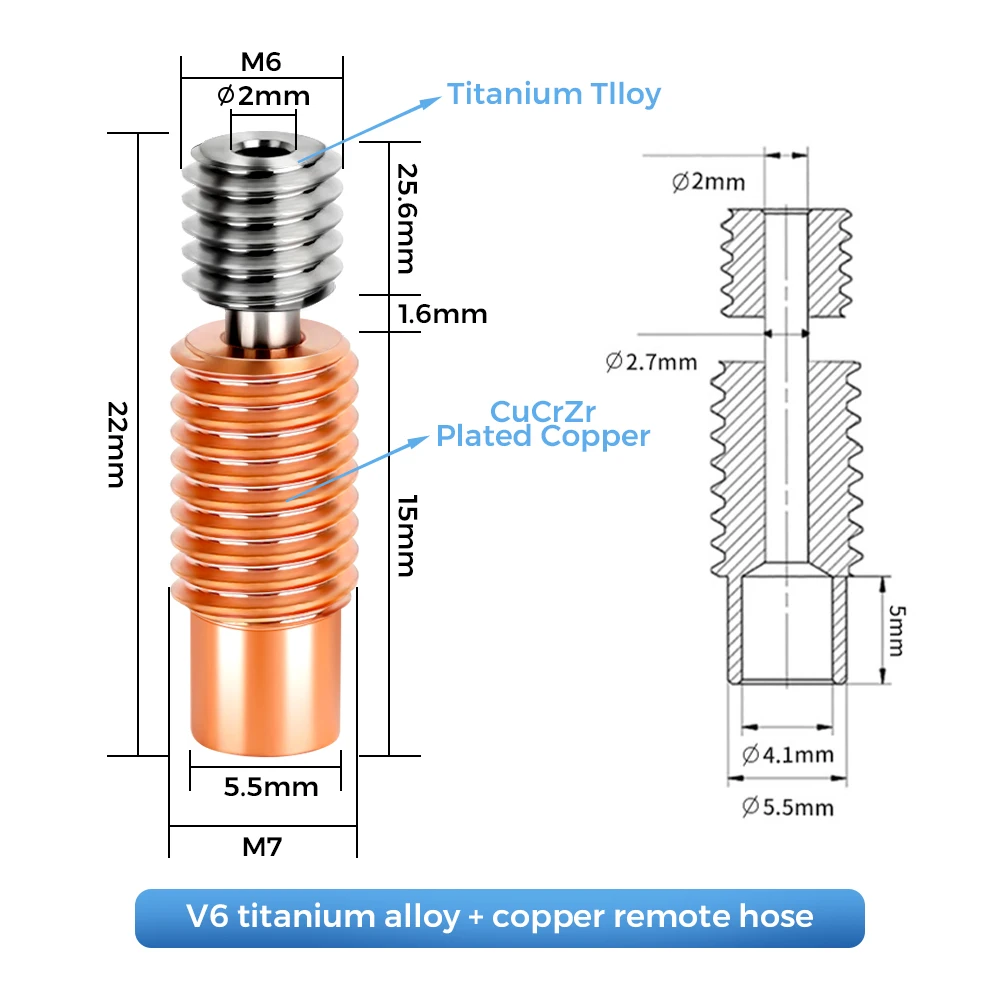 High Quality E3D V6 Throat V5 3D Printer Parts CR10 Bi-metal Heatbreak Copper Plated MK8 Throats For Kobra 2 Series CR10S CR6 SE