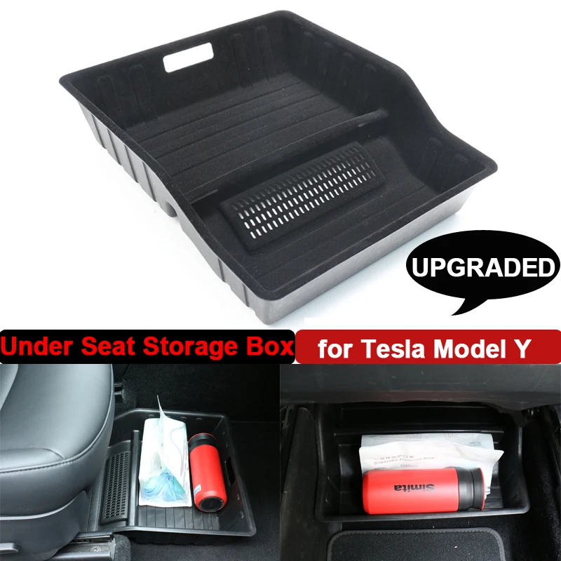 

Upgraded Under Seat Storage Box For Tesla Model Y 2023 Conjoined Organizer Container with Air Outlet Cover Interior Accessories