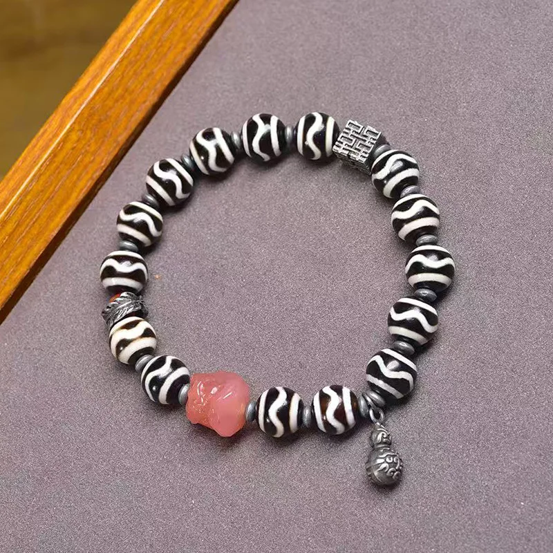 

Natural Water-Patterned Tianzu Bead Bracelet Yanyuan Agate Fortune God Tianzu Bead Bodhi Tibetan Silver Bracelet