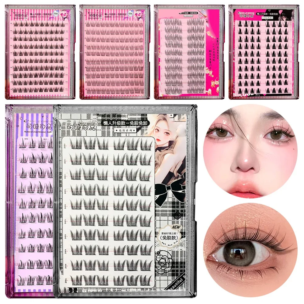 Press on Glue-Free Realistic False Eyelashes No Glue Needed Reusable Segmented Eyelashes Black Waterproof