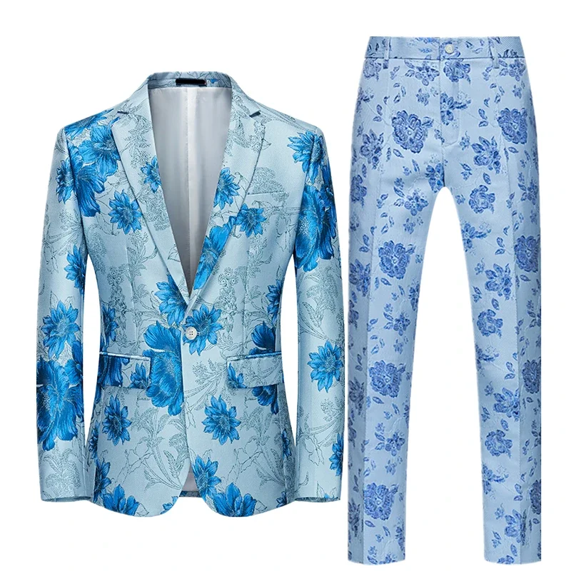 Embroidery Color Fashion Suit Two-piece Men\'s High Quality Personalized Stage Performance Banquet Business Casual Blazer+Pant