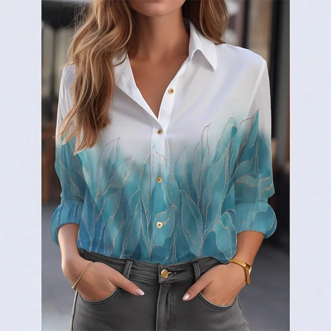 Floral Women's Casual Long Sleeve Shirt Versatile Spring Summer Cardigan Button Up Cotton Polyester Blend Full Length