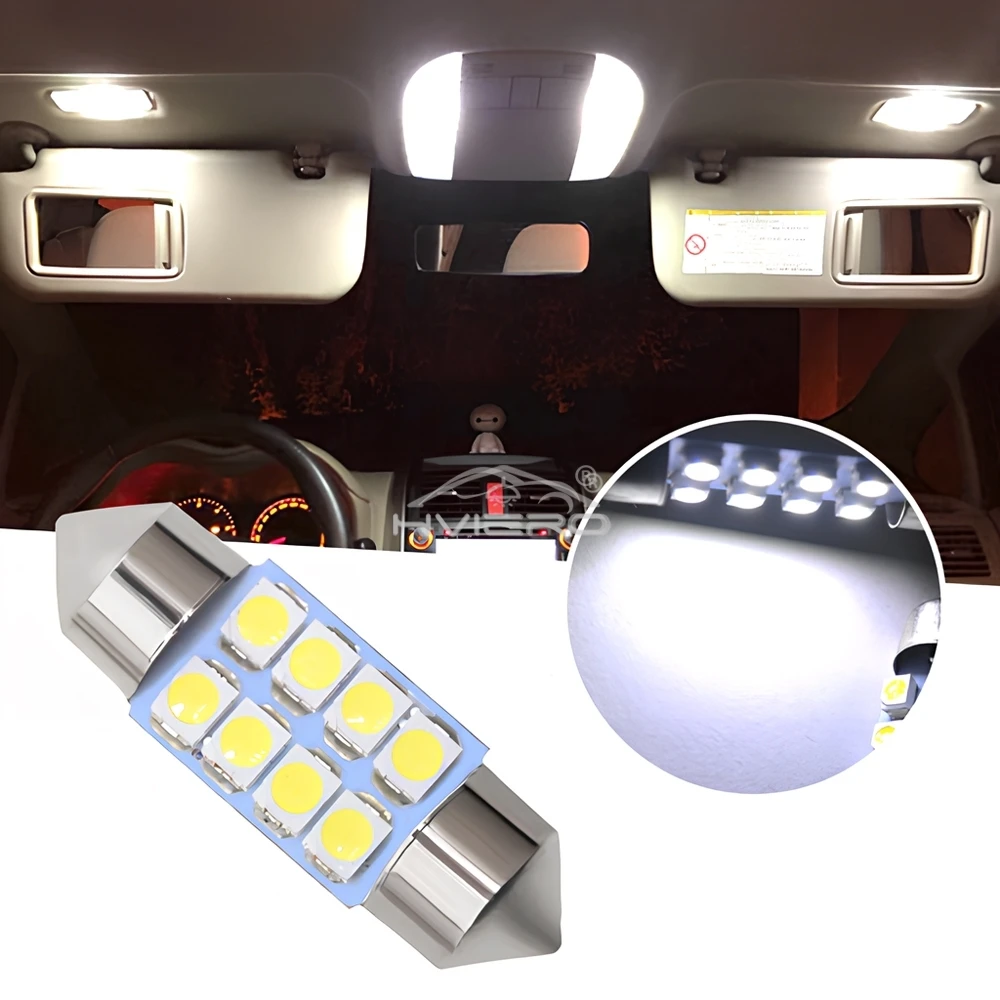 5Pcs Car T10 Led Light 3528 1210 White 8SMD Domed Interior Bulb 31mm 39mm 41mm Trunk DC 12V Reading Equipment Indicator Signal