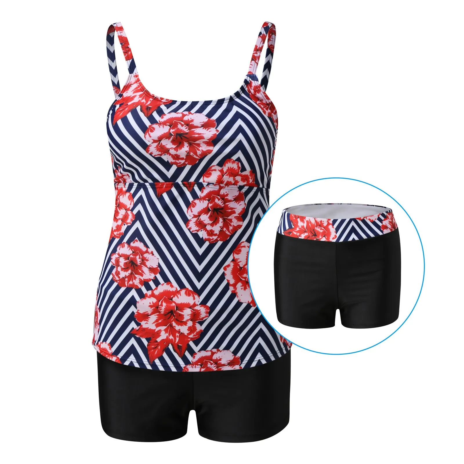 Kobiety Plus Size Tankini Set Strój kąpielowy Zestaw ubrań Drukuj Zestawy bikini Strój kąpielowy Pasek Tankinis Mujer Strój kąpielowy Letnia plaża