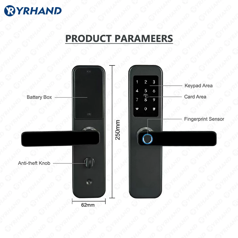 YRHAND Impermeável Fechadura Electronic Fingerprint Lock, Proteção De Segurança, Smart Door Lock, Fechaduras Ao Ar Livre, 2058