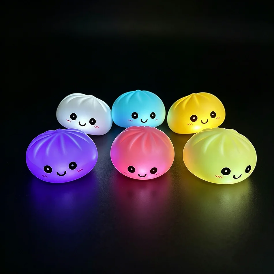 New Cute Baozi LED Night Light Soft Silicone Color Changing Bedroom Decor Squishy Toy Simulation Baozi Lamp Internet Celebrity