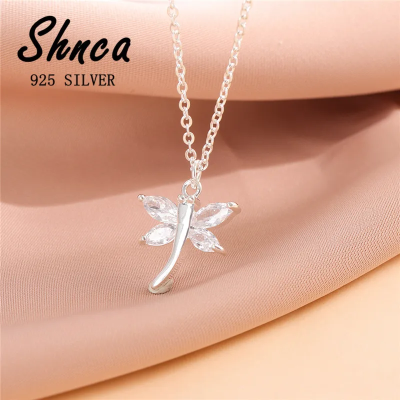 

SHNCA Brand New 925 Sterling Silver Dragonfly Rhinestone Pendant Necklaces For Women Girl Anti-Allergy LN009