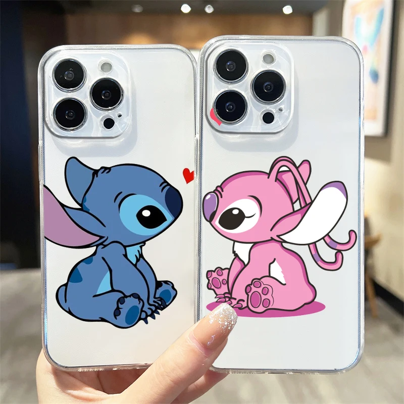 Disney Cute Stitch Transparent Phone Case For Apple iPhone 15 14 13 12 11 Mini XS XR X Pro MAX 8 7 6 Plus Cover