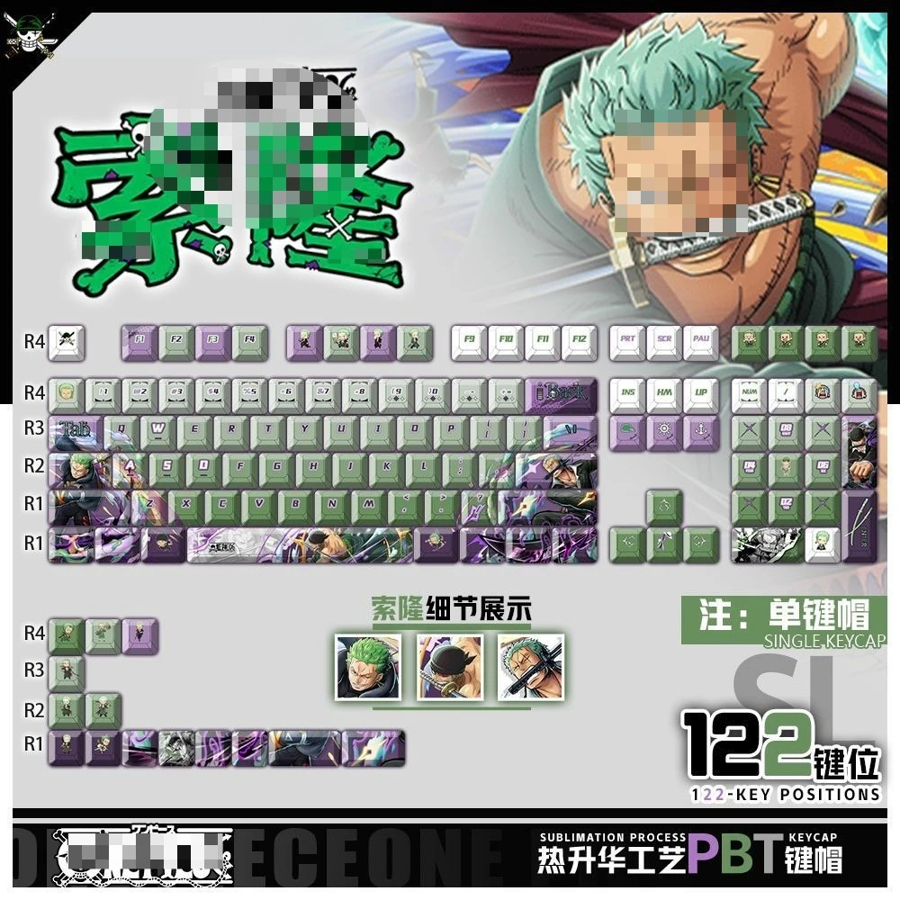 

122 Keys Zoro Custom Keycaps Zero Anime Game Chreey PBT Transparent Key Caps for Made68 Mad68 Wooting 60 Mechanical Keyboard
