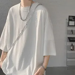 men t shirts Summer Men's White Cool T-shirts Women Oversized 5XL Korean Style Loose Striped T-shirt Casual T-Shirt Male