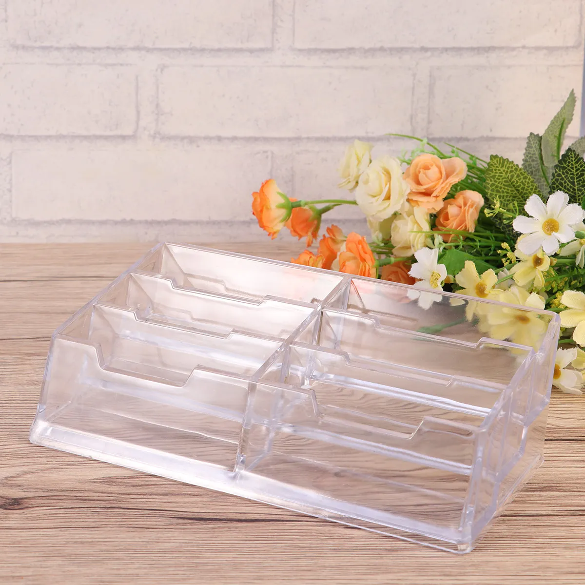 6-Slot Acrylic Business Card Holder Organizer Desktop Office Stationery Table Storage Box for Notes Stickers Photos Teacher Gift