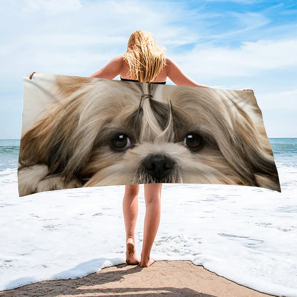 Kawaii Shih Tzu Dog Pattern Beach Towel Adult Kids Sports Towel Swimming Yoga Quick Dry Bath Towel Women Children Camping Travel